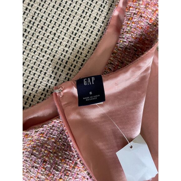 Gap Women's Size 6 Pink Tweed Sheath Dress Velvet Bow Waist Knee Length Preppy - Picture 4 of 6